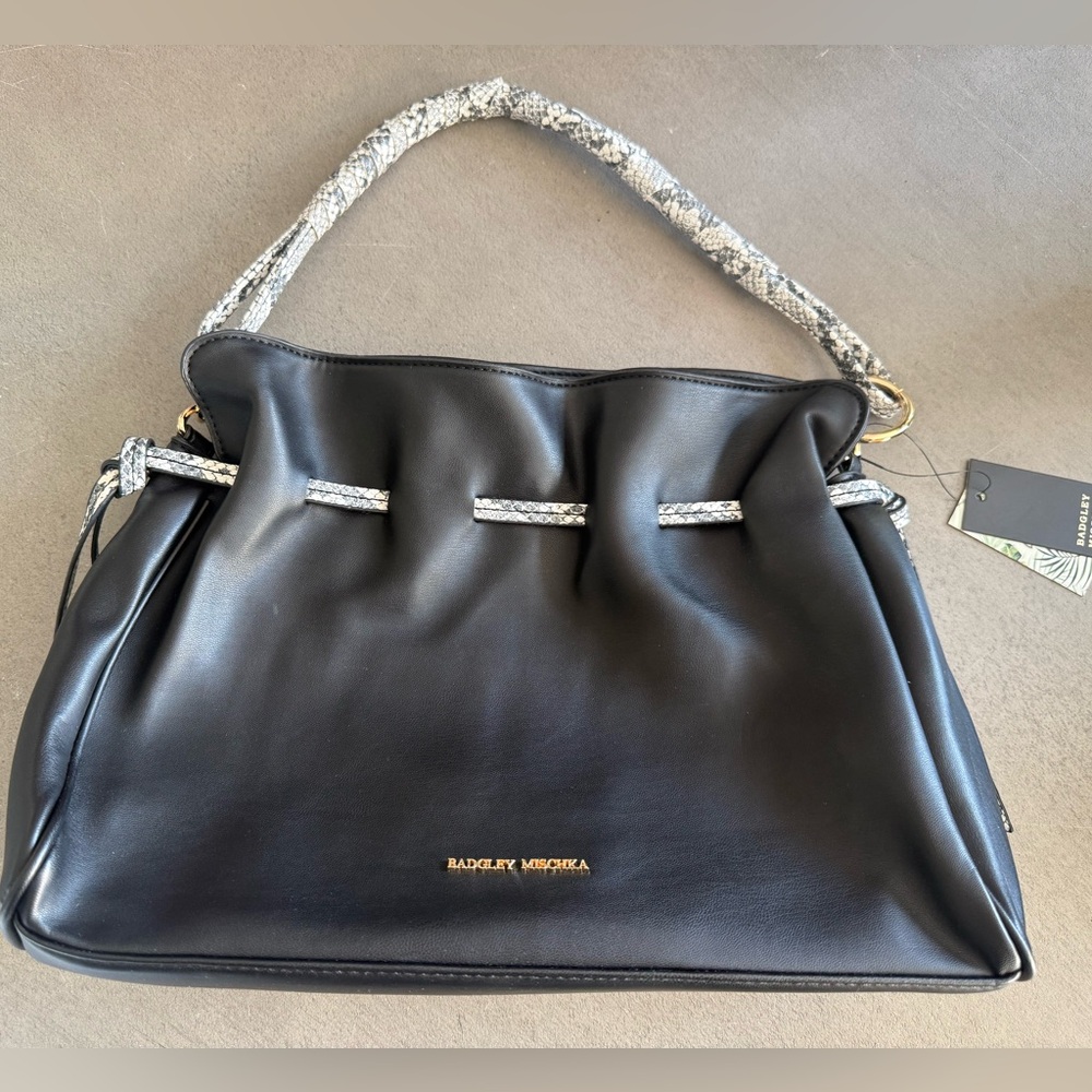 Badgley Mischka Black Bag with Animal Print Handle